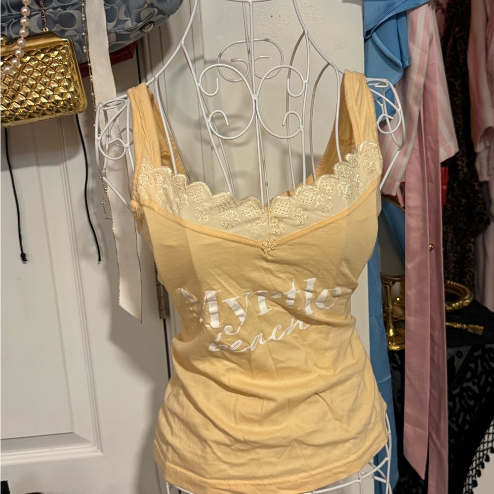 Yellow top with lace trim detailing